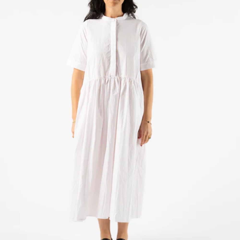 Artsy Lagenlook white button down collared poplin shirt dress size 2X summer